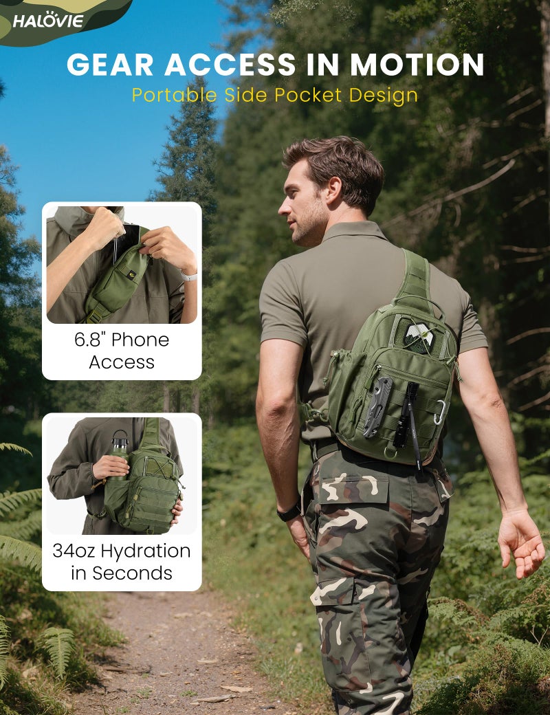 HALOVIE Anti-theft Tactical Sling Bag RFID ArmyGreen Military Shoulder Bag with Phone Pack EDC Molle Crossbody Bag for men - Image 2