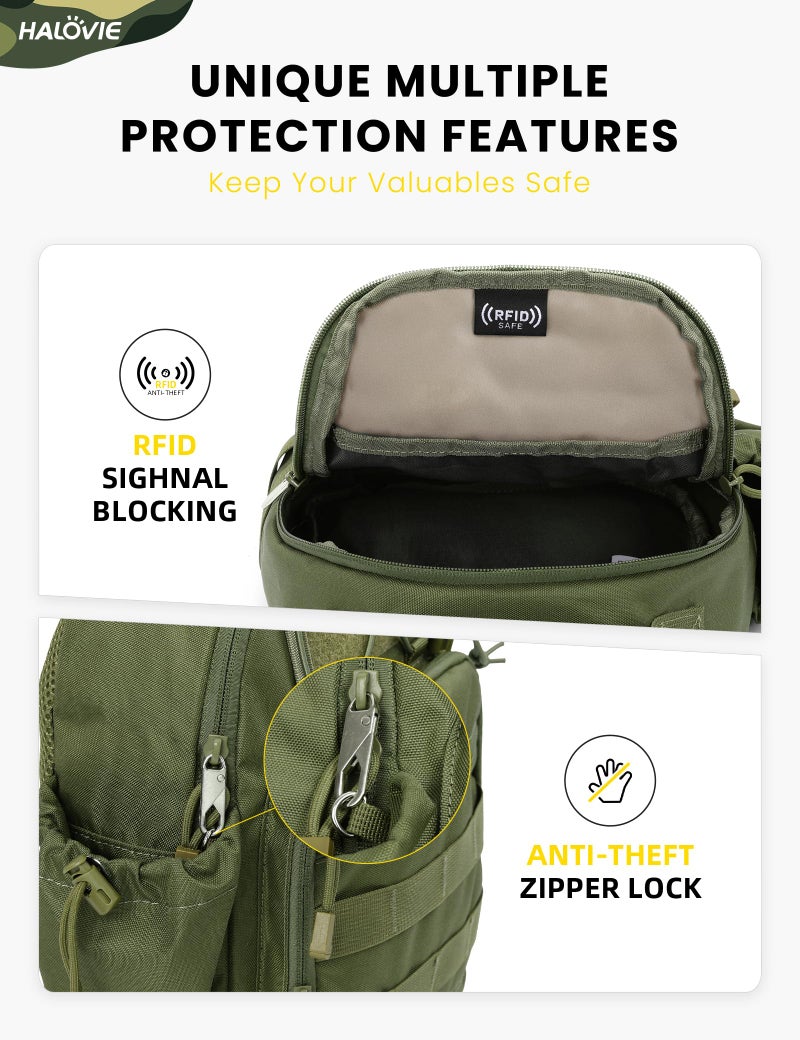 HALOVIE Anti-theft Tactical Sling Bag RFID ArmyGreen Military Shoulder Bag with Phone Pack EDC Molle Crossbody Bag for men - Image 3
