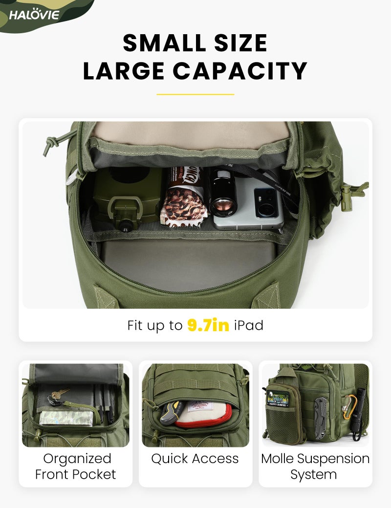 HALOVIE Anti-theft Tactical Sling Bag RFID ArmyGreen Military Shoulder Bag with Phone Pack EDC Molle Crossbody Bag for men - Image 4