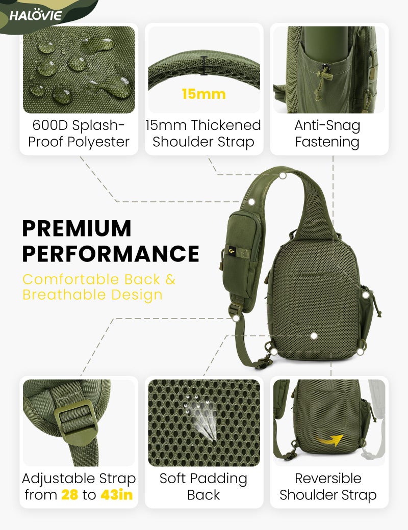 HALOVIE Anti-theft Tactical Sling Bag RFID ArmyGreen Military Shoulder Bag with Phone Pack EDC Molle Crossbody Bag for men - Image 5