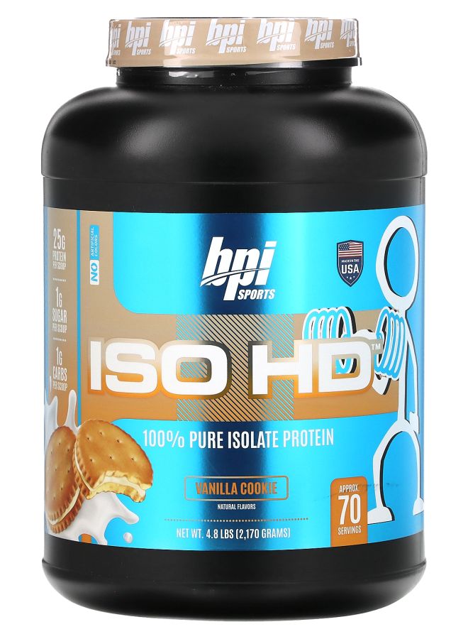 BPI SPORTS بروتين عزل ISO HD 100% نقي بنكهة بسكويت الفانيليا 4.8 رطل (2170 جرام)