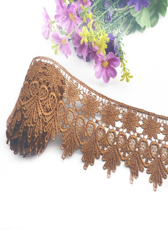 Kuasting 7.5 Yards Floral Lace Edge Trim 9CM Width Clothing Lace Europe Chips Pattern Inelastic Embroidery Lace Trim for Sewing Making, DIY Crafts, Gift Wrapping, Wedding Decor (Light Coffee) - Image 1