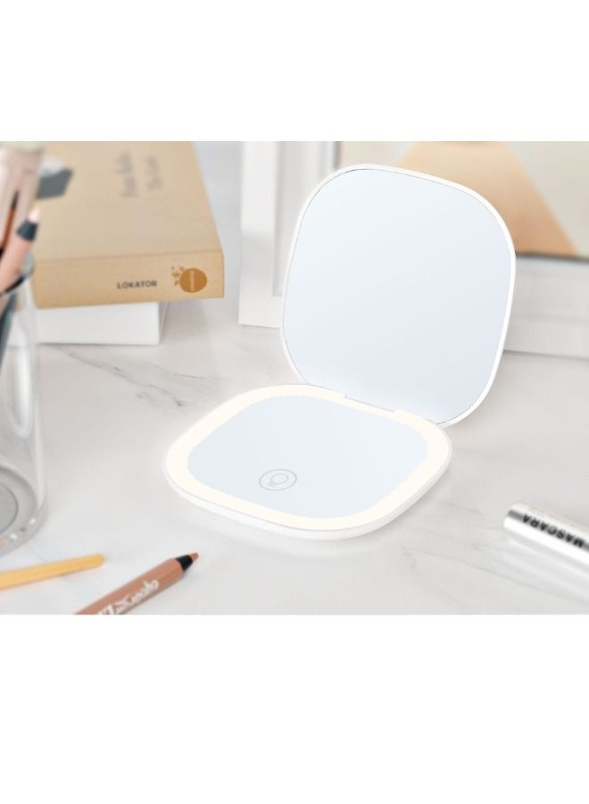 EHOME Portable Led Makeup Mirror Pocket Mirror Compact Travel Mirror Portable Hand-Held Gift Pocket Small Folding Mirror Battery Style White - Image 1