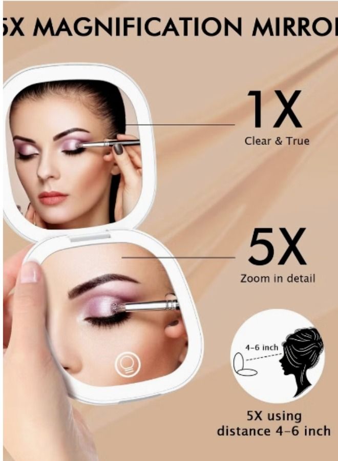 EHOME Portable Led Makeup Mirror Pocket Mirror Compact Travel Mirror Portable Hand-Held Gift Pocket Small Folding Mirror Battery Style White - Image 4