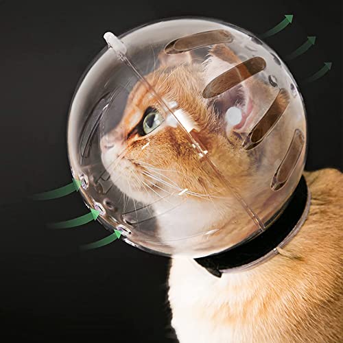 Hoqqf Cat Transparent Muzzle with Breathable Hood, Adjustable Kitten Astronaut Helmet Prevent from pet Biting Chewing Grooming Hoqqf, Ball Mask for Aggressive Cat(XL) - Image 1