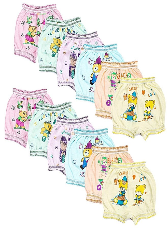 Atipriya Cotton Unisex Bloomers for Girls Boys Baby Briefs Printed Kids Innerwear Hipster Short Pants Knickers with Soft Elastic (Set of 12_Multicolor) - Image 1