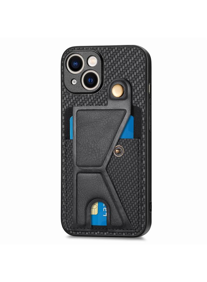 S-TOP Case For iPhone 15 Carbon Fiber Wallet Flip Card K-shaped Holder Phone Case - Image 2