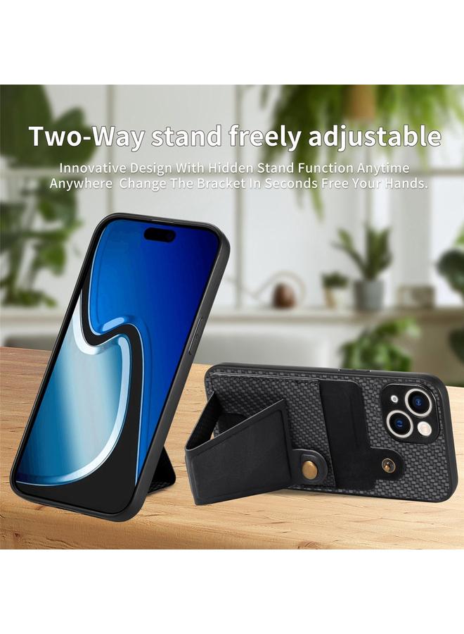 S-TOP Case For iPhone 15 Carbon Fiber Wallet Flip Card K-shaped Holder Phone Case - Image 4