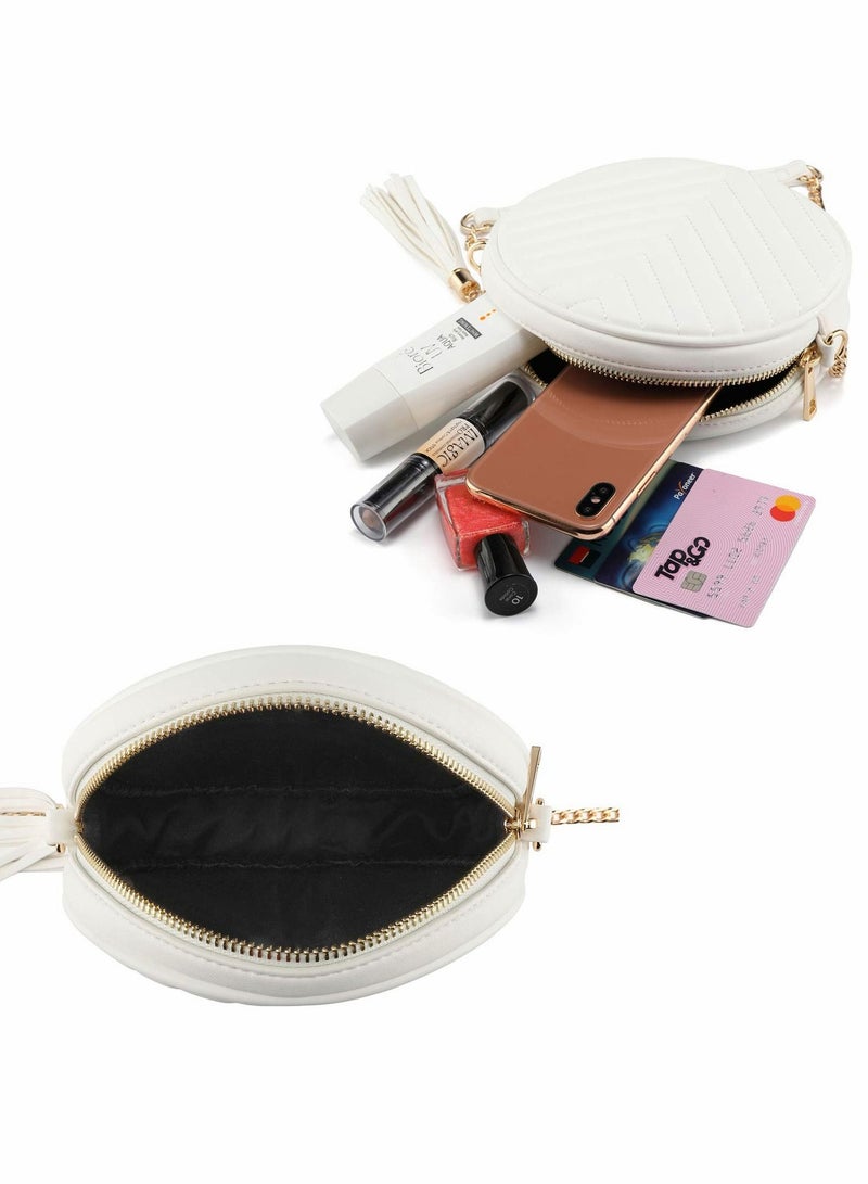 Excefore Crossbody Bags for Women Round Purse Quilted purse, Faux Leather, with Tassel - Image 4
