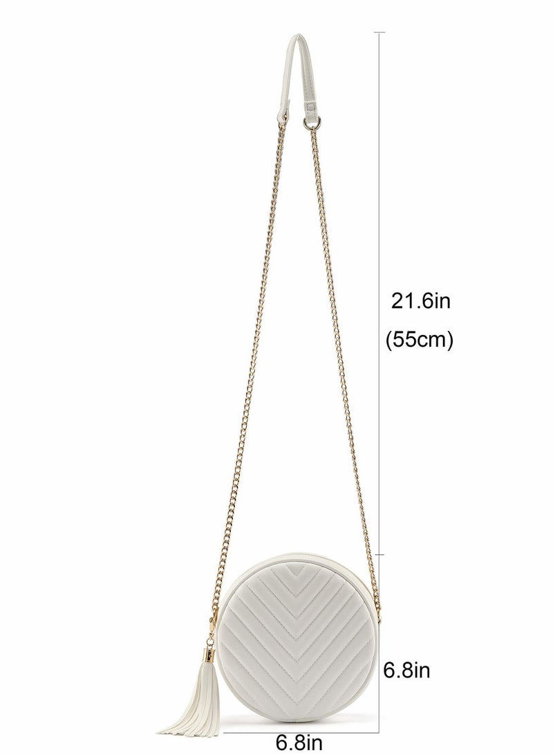 Excefore Crossbody Bags for Women Round Purse Quilted purse, Faux Leather, with Tassel - Image 3