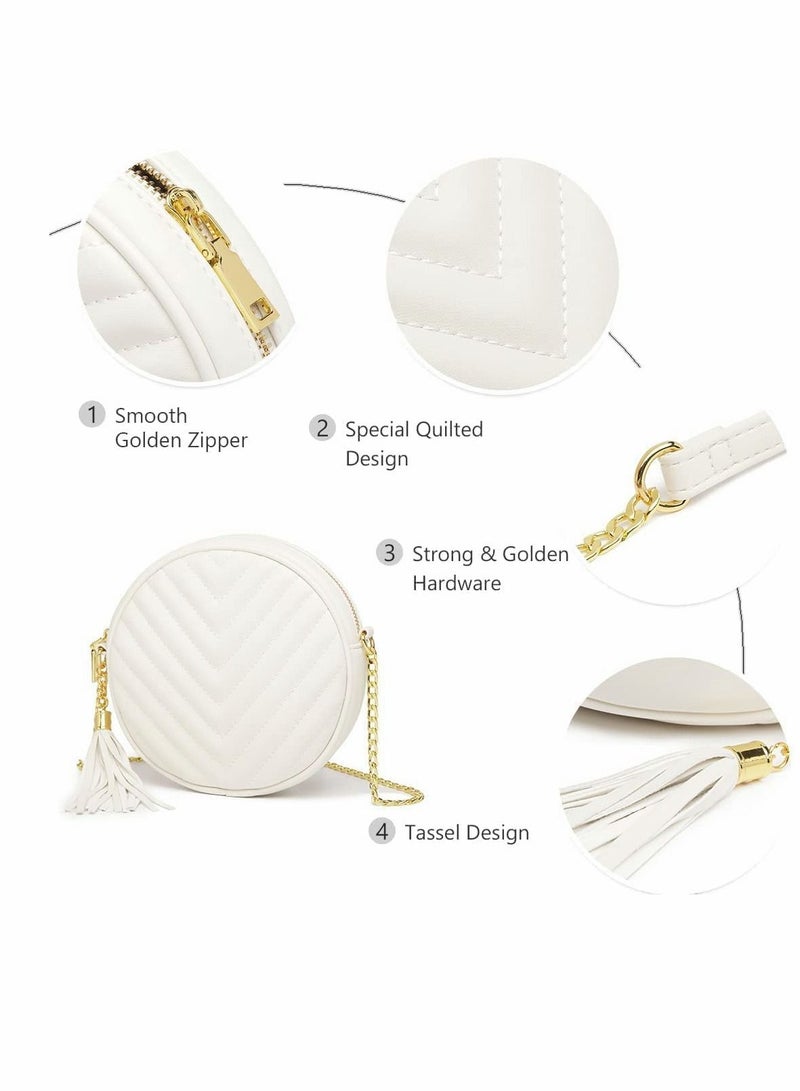 Excefore Crossbody Bags for Women Round Purse Quilted purse, Faux Leather, with Tassel - Image 5