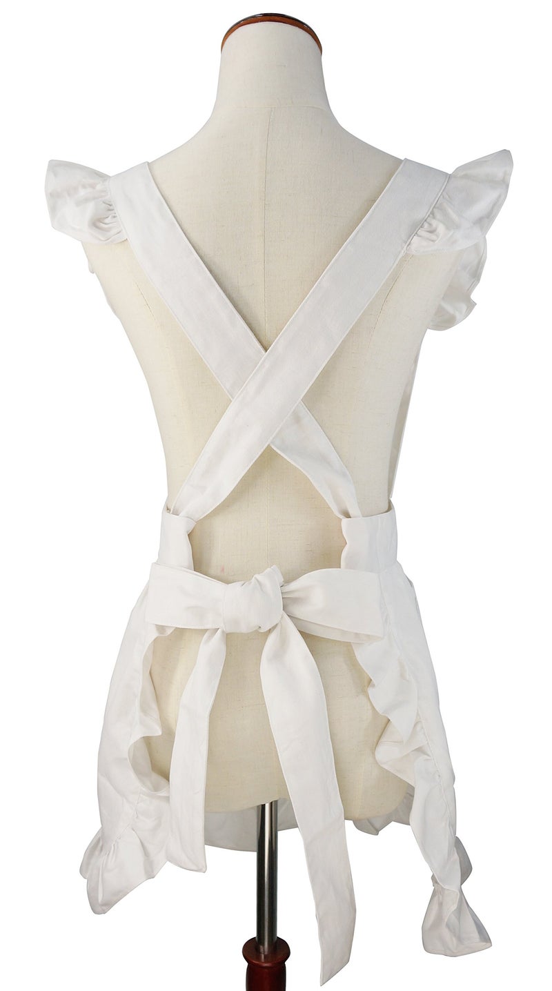 LilMents Kids Retro Adjustable Ruffle Apron Kitchen Baking Maid Costume (White) - Image 2