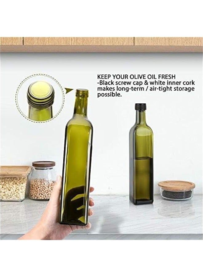 TRASSLE Glass Olive Oil Bottle Dispenser - 500ml Green Oil and Vinegar Cruet with Pourers and Funnel - Olive Oil Carafe Decanter for Kitchen - Image 4