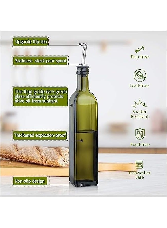 TRASSLE Glass Olive Oil Bottle Dispenser - 500ml Green Oil and Vinegar Cruet with Pourers and Funnel - Olive Oil Carafe Decanter for Kitchen - Image 2