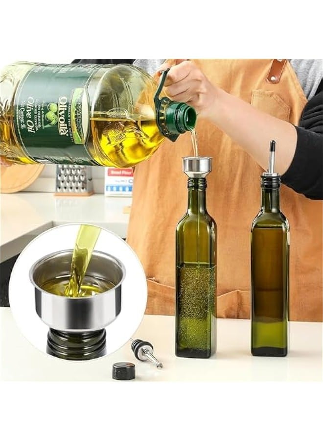 TRASSLE Glass Olive Oil Bottle Dispenser - 500ml Green Oil and Vinegar Cruet with Pourers and Funnel - Olive Oil Carafe Decanter for Kitchen - Image 3