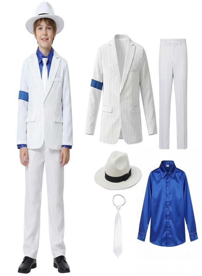 Ciguo Boys White Striped Blue Armband Suit Birthday Halloween Party Cosplay Costumes for Kids - Image 1