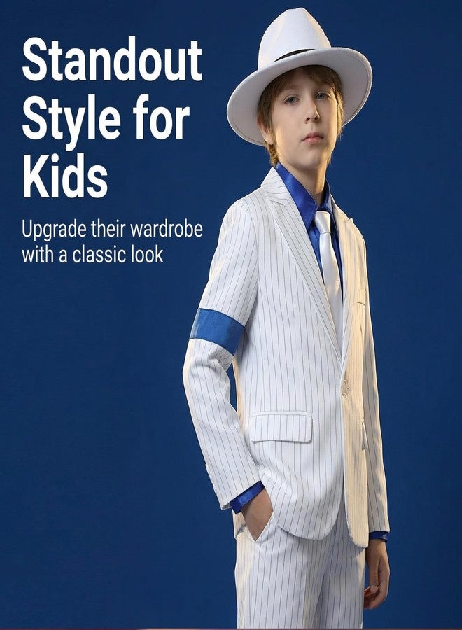 Ciguo Boys White Striped Blue Armband Suit Birthday Halloween Party Cosplay Costumes for Kids - Image 4