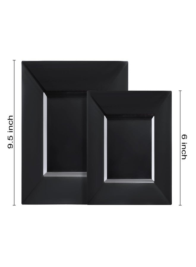 Liacere100PCS Black Plastic Plates-Premium Black Square Disposable Plates-Include 50PCS 9.5inch Dinner Plates - 50PCS 6inch Dessert Plates for Party&New Year&Halloween&Labor Day - Image 2