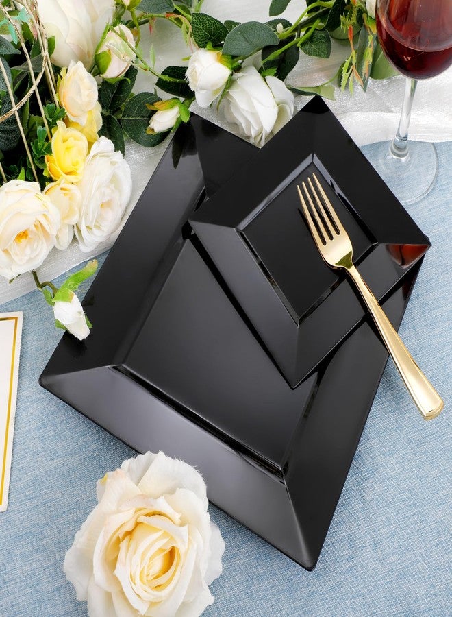 Liacere100PCS Black Plastic Plates-Premium Black Square Disposable Plates-Include 50PCS 9.5inch Dinner Plates - 50PCS 6inch Dessert Plates for Party&New Year&Halloween&Labor Day - Image 3