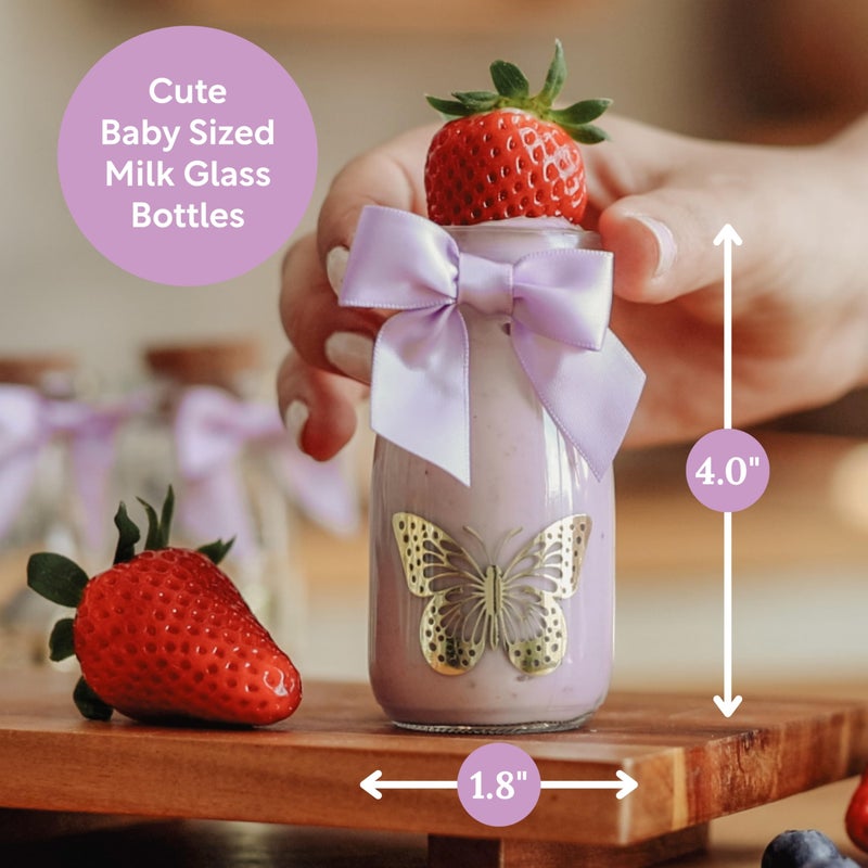Ethisa Vintage 12 Pack Butterfly Party Favor Glass Bottles with Ribbons and Stickers - Classy Baby Shower and Birthday Favors for Guests and Table Centerpieces Decorations - Purple Theme Candy Jar - Image 2