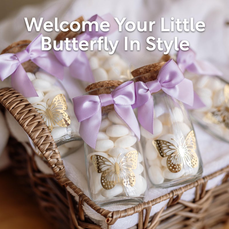 Ethisa Vintage 12 Pack Butterfly Party Favor Glass Bottles with Ribbons and Stickers - Classy Baby Shower and Birthday Favors for Guests and Table Centerpieces Decorations - Purple Theme Candy Jar - Image 3