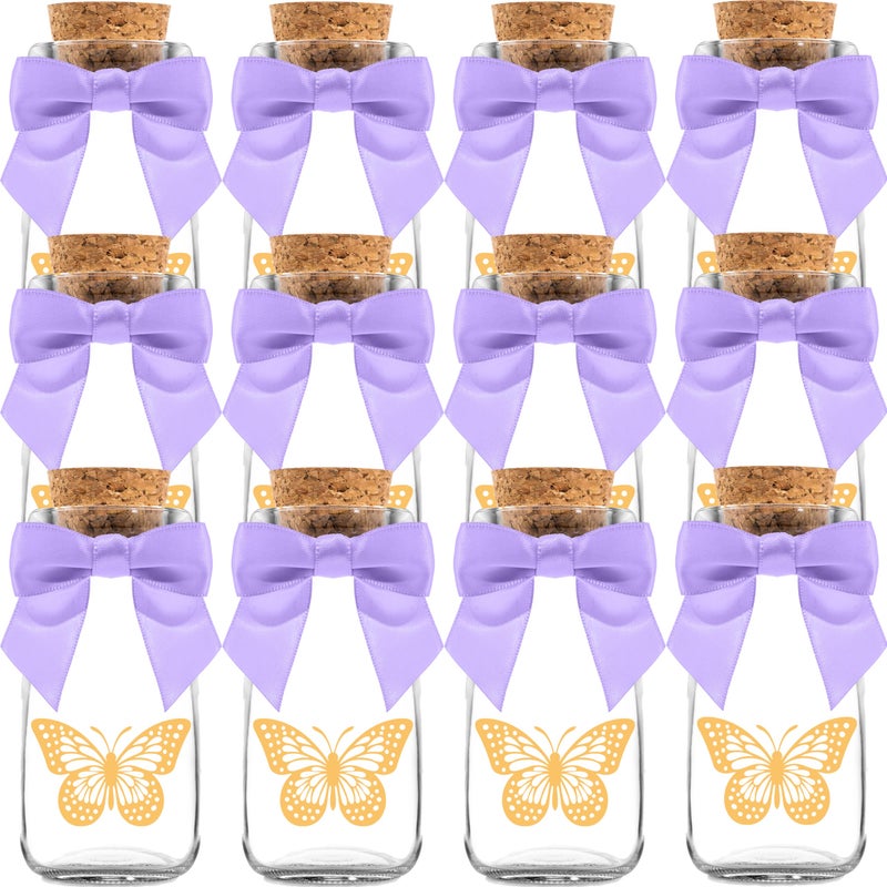 Ethisa Vintage 12 Pack Butterfly Party Favor Glass Bottles with Ribbons and Stickers - Classy Baby Shower and Birthday Favors for Guests and Table Centerpieces Decorations - Purple Theme Candy Jar - Image 1