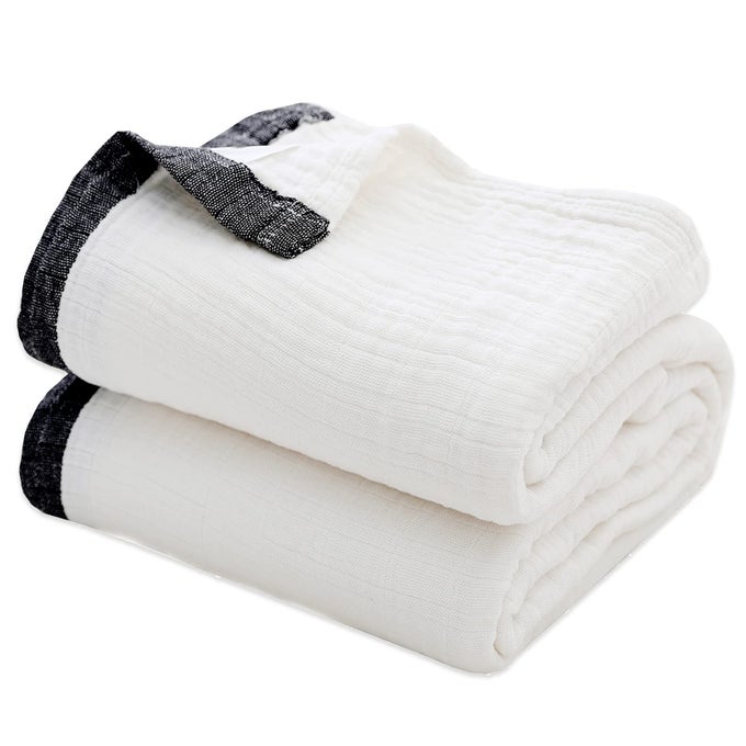 COTTON MUSLIN THROW BLANKET FOR ADULTSBREATHABLE 4LAYER YARN DYED LINEN TEXTURE GAUZE BLANKET FOR BED SOFA COUCH TWINSOFT COTTON BLANKET FOR ALL SEASON 60X80CREAM WHITE