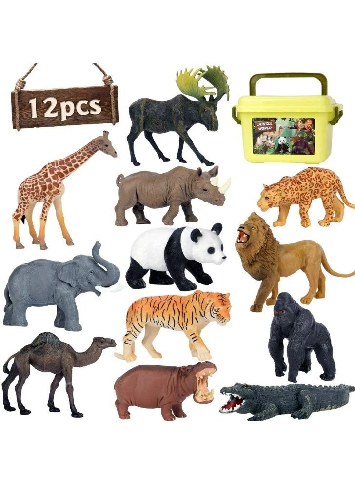 يونيكبيبي 12 قطعة من ألعاب الحيوانات البرية، مجسمات بلاستيكية لحيوانات برية محاكاة