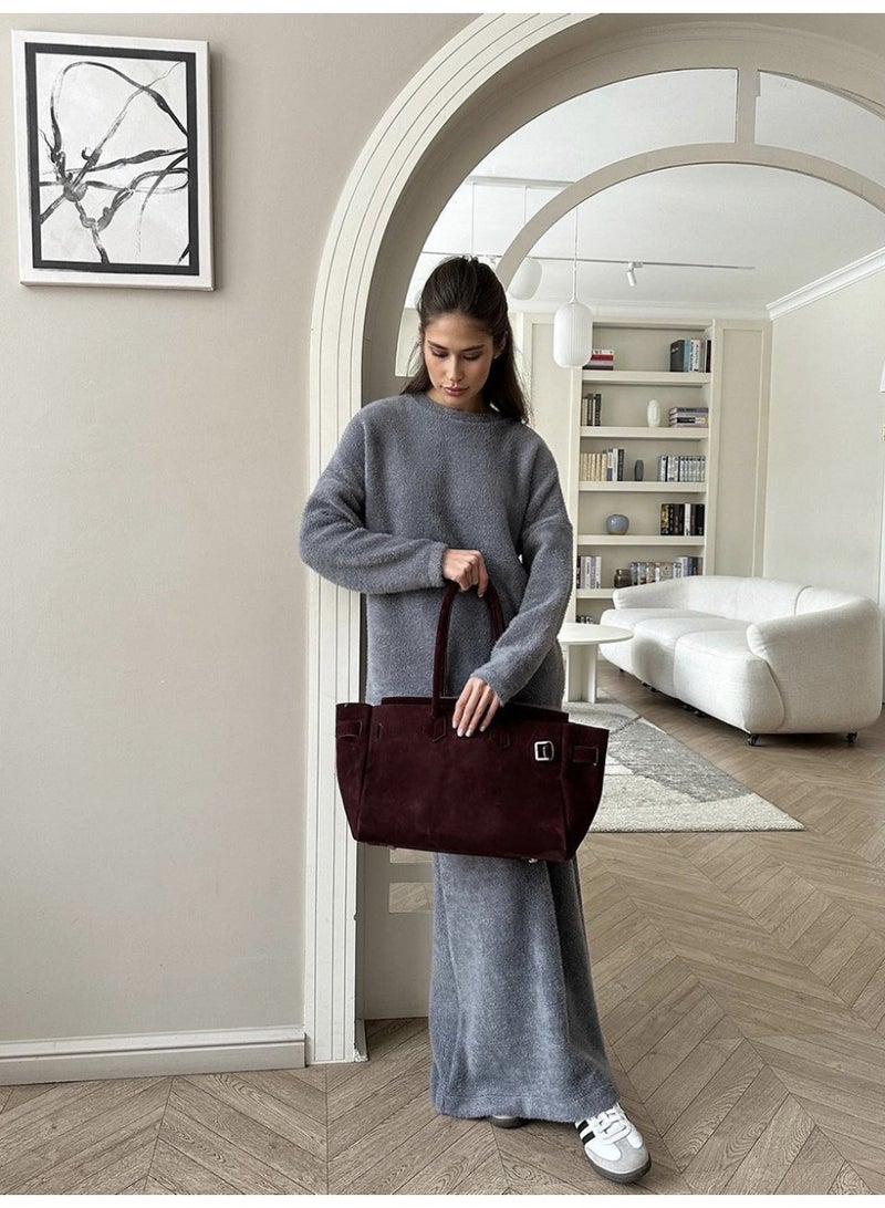 NIBEMINENT O-neck Loose Mohair Sweater Long Skirt Set Full Sleeve Solid COlor Pullover Mermaid Skirt Suits Fashion Street Outfits - Image 3