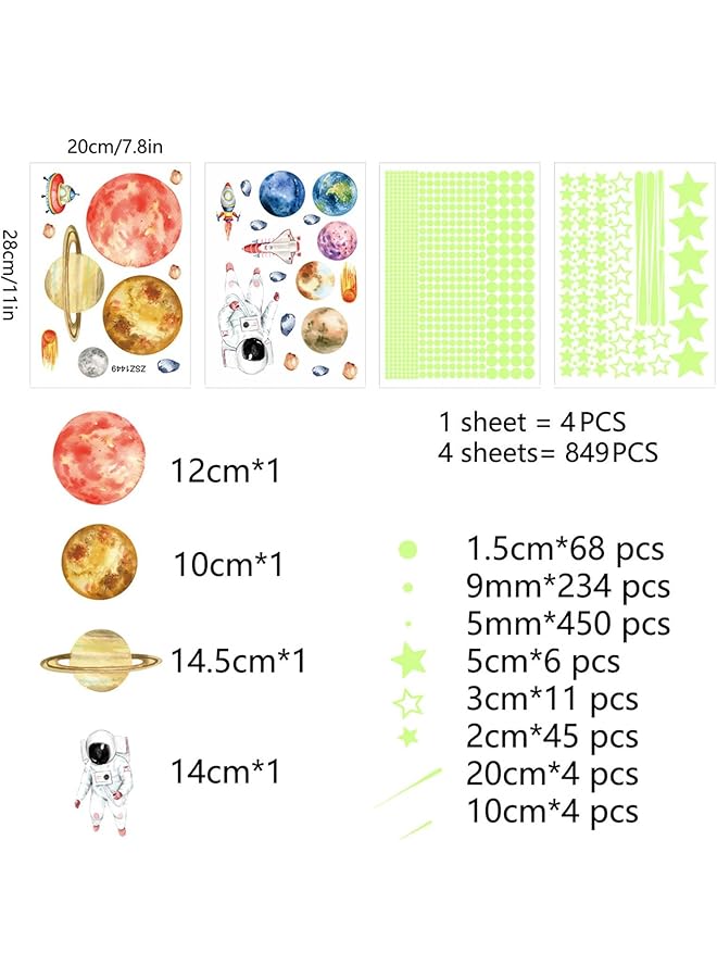 erorex Glow In The Dark Stars Wall Stickers 849 Pcs Gl Planets Stickers For Ceiling Decor Solar System Luminous Stars And Dots Wall Decals For Bedroom Living Room Baby Nursery Decoration - Image 2