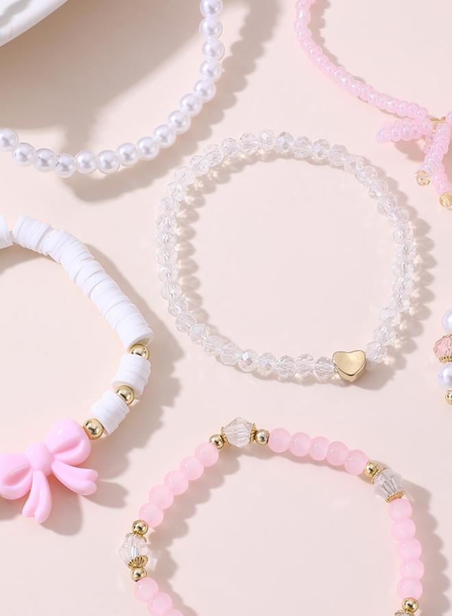 Take Two Pack of 6 - Pink Bow and Pearl Beaded Bracelet - Image 3