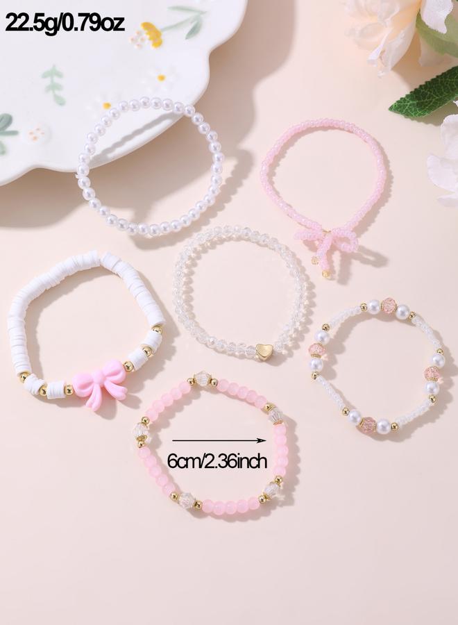Take Two Pack of 6 - Pink Bow and Pearl Beaded Bracelet - Image 5