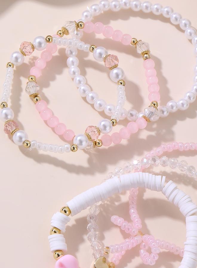 Take Two Pack of 6 - Pink Bow and Pearl Beaded Bracelet - Image 4