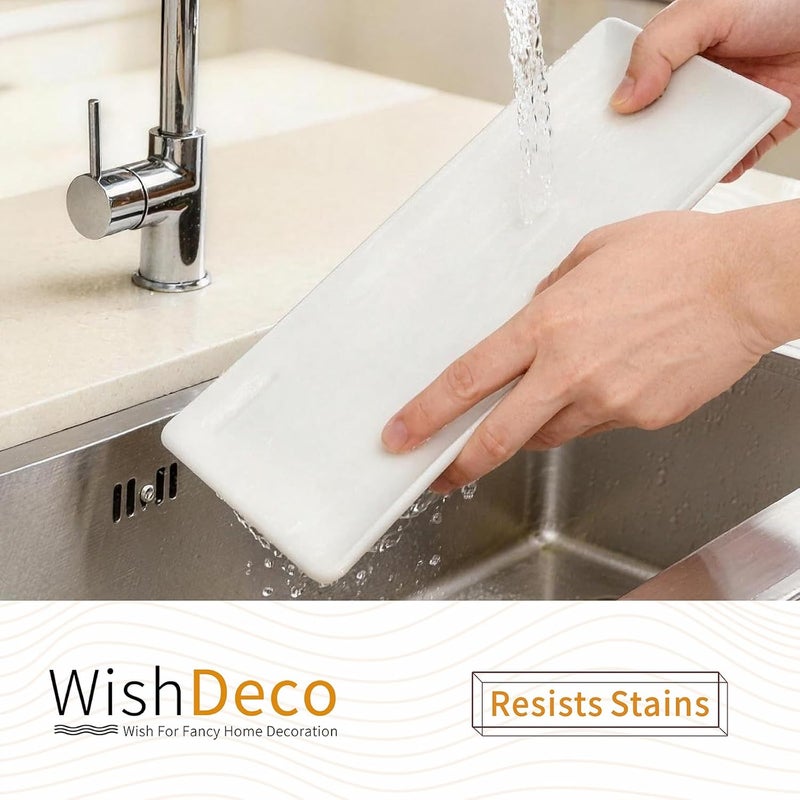 WishDeco مجموعة أطباق خدمة من السيراميك مكونة من 4 قطع، صواني خدمة مستطيلة بأبعاد 30 × 14.5 سم، أطباق خدمة بيضاء، طبق طويل للكيك، الستيك، السوشي، الأطباق الجانبية. - Image 4