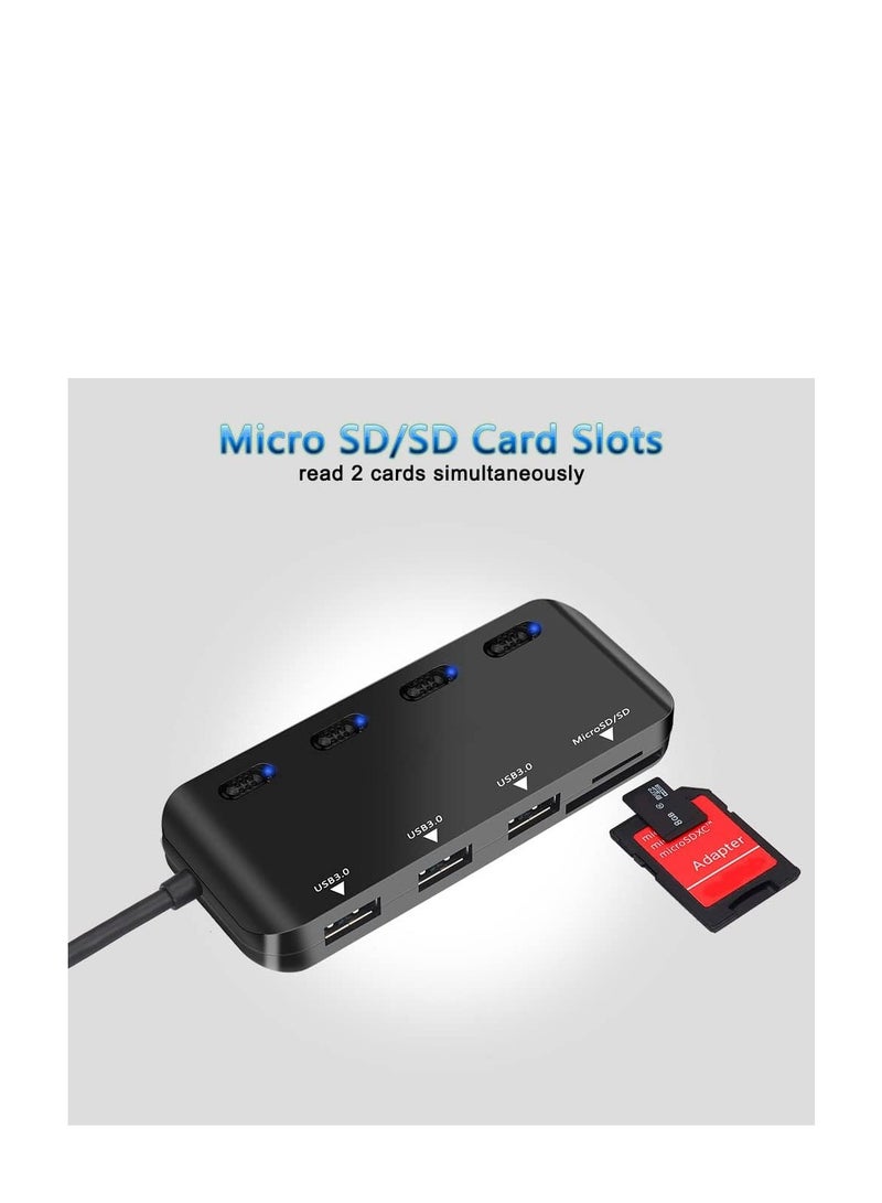 SYOSI USB Hub with SD Card Reader USB 3.0 Hub with 3 USB Ports and 2 Card Slots SD/Micro SD Card Reader - Image 2