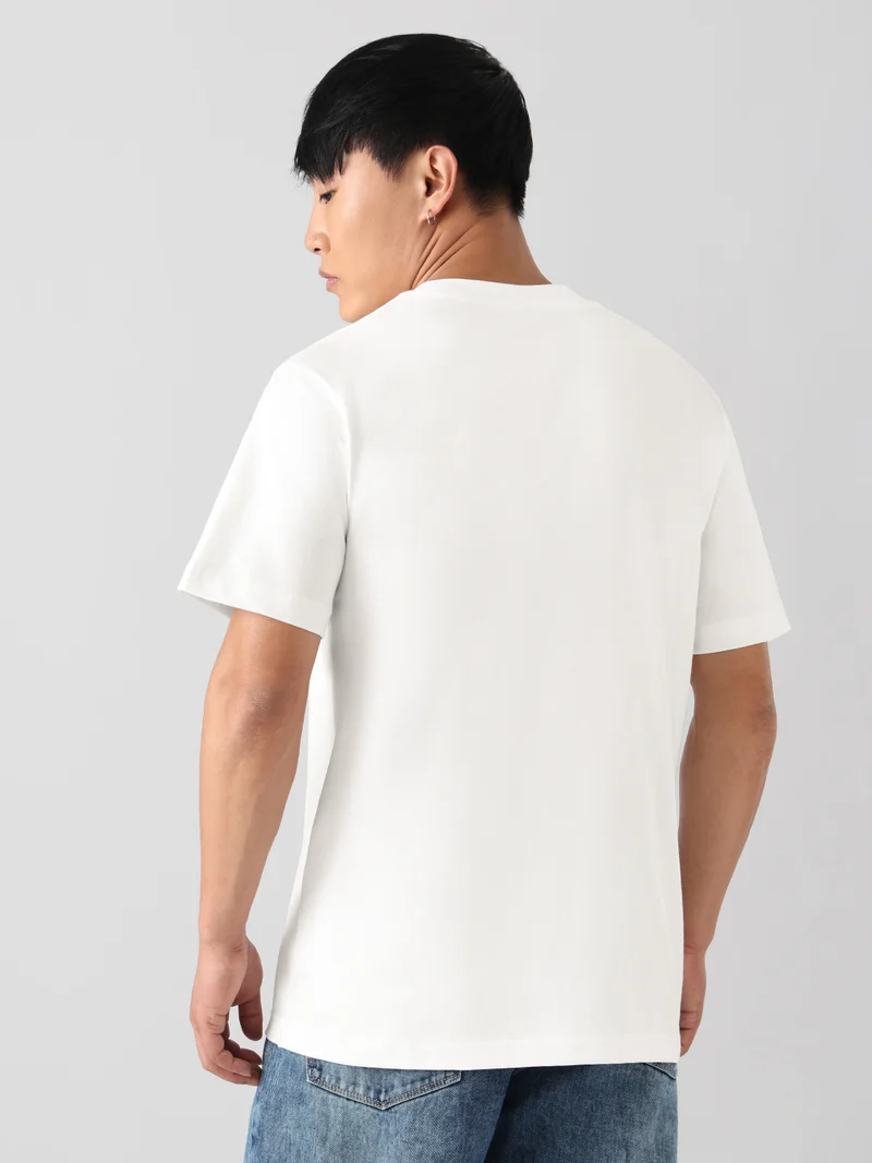 The Souled Store  The Souled Store Relaxed-Fit T-Shirt: Rockstar Moo Men and Boys Short Sleeves Round Neck White Graphic Printed Comfortable Men Relaxed Fit T-Shirts  | Best Price UAE