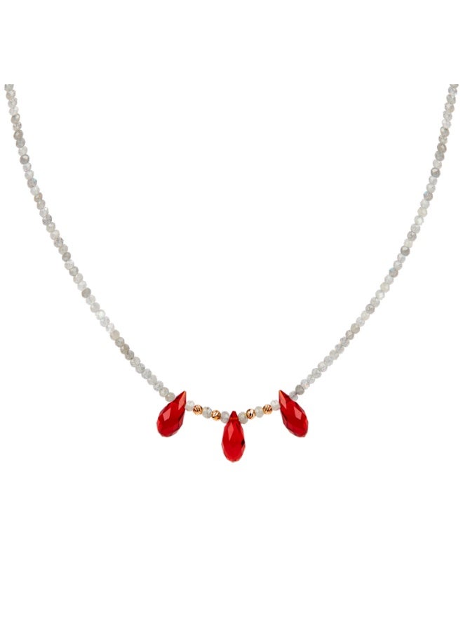 Minza “Labradorite & Red Agate” Women’s Necklace, 18K Gold Beads, Labradorite & Red Agate Drops, Handmade Gemstone Necklace for Women, Statement Beaded Necklace, Jewelry for Casual & Special Occasion. - Image 1