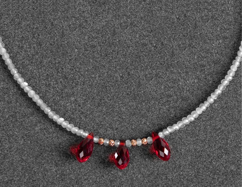 Minza “Labradorite & Red Agate” Women’s Necklace, 18K Gold Beads, Labradorite & Red Agate Drops, Handmade Gemstone Necklace for Women, Statement Beaded Necklace, Jewelry for Casual & Special Occasion. - Image 5