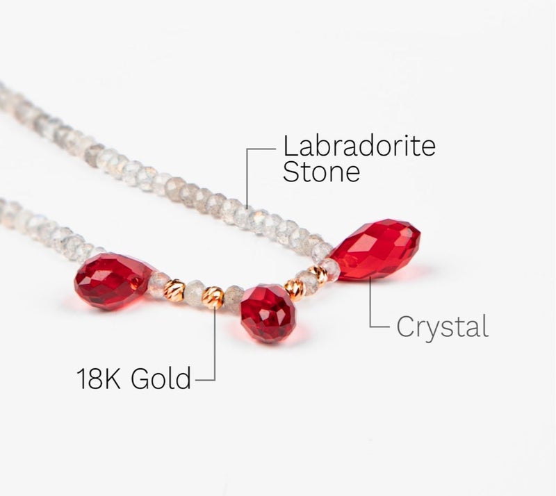 Minza “Labradorite & Red Agate” Women’s Necklace, 18K Gold Beads, Labradorite & Red Agate Drops, Handmade Gemstone Necklace for Women, Statement Beaded Necklace, Jewelry for Casual & Special Occasion. - Image 4
