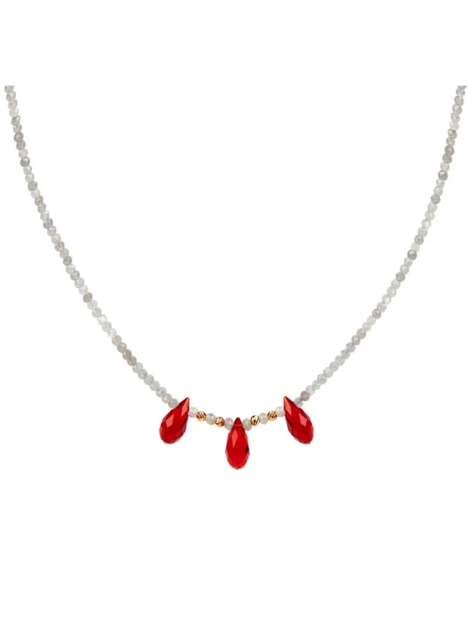 Minza Minza “Labradorite & Red Agate” Women’s Necklace, 18K Gold Beads, Labradorite & Red Agate Drops, Handmade Gemstone Necklace for Women, Statement Beaded Necklace, Jewelry for Casual & Special Occasion.