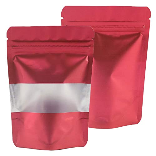 Deera Red Kraft Matte Ziplock Stand Up Pouch – 100x170mm Food Grade – Pack of 50 – Airtight Reusable – Dry Fruits Snacks Coffee Tea - Image 1