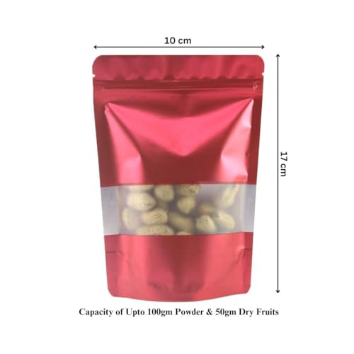 Deera Red Kraft Matte Ziplock Stand Up Pouch – 100x170mm Food Grade – Pack of 50 – Airtight Reusable – Dry Fruits Snacks Coffee Tea - Image 2