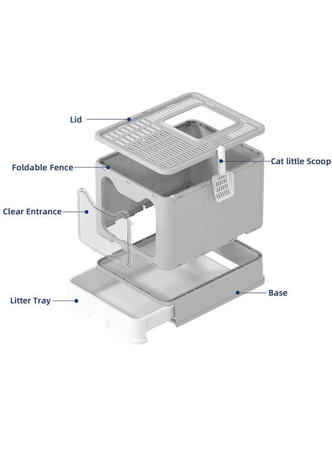 Cat Litter Box, Semi-Enclosed Design Foldable Large Cat Litter Tray, Opening Design At The Front And Top Of The Cat Toilet, Drawer-Type Cat Litter Pan, Cat Potty, Splash-Proof With Litter And With A Cat Litter Shovel - Image 5