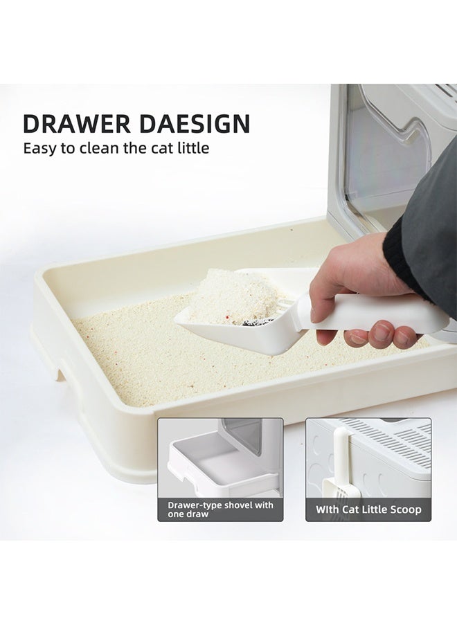 Cat Litter Box, Semi-Enclosed Design Foldable Large Cat Litter Tray, Opening Design At The Front And Top Of The Cat Toilet, Drawer-Type Cat Litter Pan, Cat Potty, Splash-Proof With Litter And With A Cat Litter Shovel - Image 4