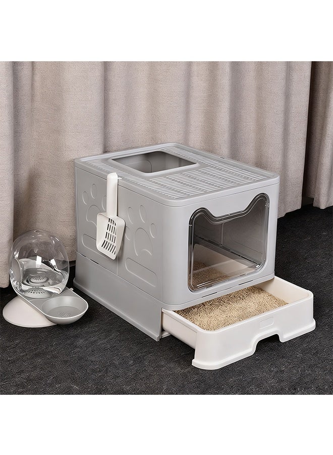 Cat Litter Box, Semi-Enclosed Design Foldable Large Cat Litter Tray, Opening Design At The Front And Top Of The Cat Toilet, Drawer-Type Cat Litter Pan, Cat Potty, Splash-Proof With Litter And With A Cat Litter Shovel - Image 1