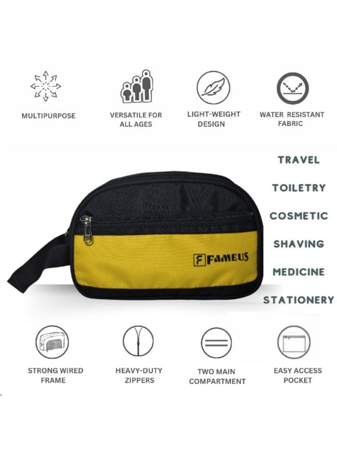 FAMEUS Unisex Multipurpose Toiletry and Travel Organizer Pouch | Water-Resistant Daily Use Kit Bag for Men and Women | Shaving, Cosmetics & Essentials Storage (Yellow & Black) - Image 4