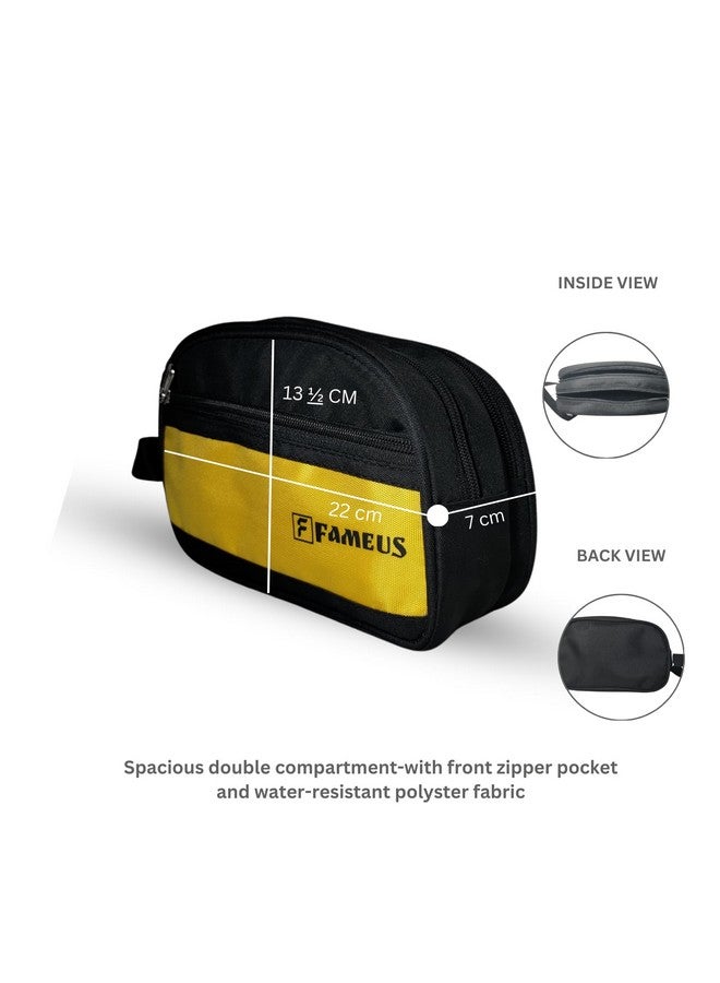 FAMEUS Unisex Multipurpose Toiletry and Travel Organizer Pouch | Water-Resistant Daily Use Kit Bag for Men and Women | Shaving, Cosmetics & Essentials Storage (Yellow & Black) - Image 2