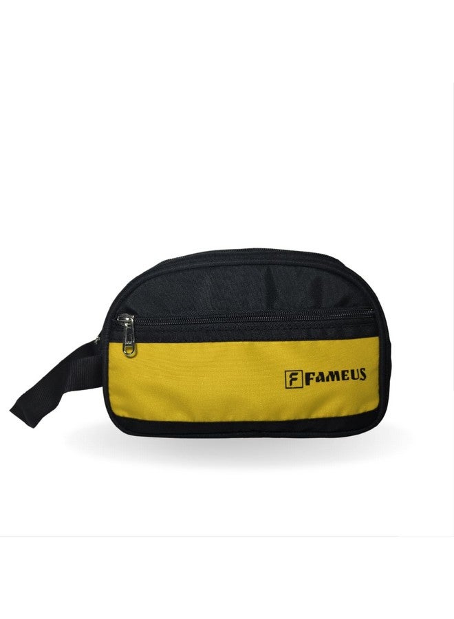 FAMEUS Unisex Multipurpose Toiletry and Travel Organizer Pouch | Water-Resistant Daily Use Kit Bag for Men and Women | Shaving, Cosmetics & Essentials Storage (Yellow & Black) - Image 1