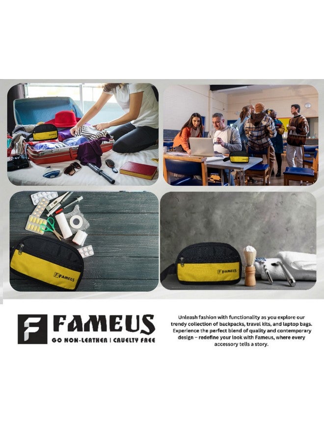 FAMEUS Unisex Multipurpose Toiletry and Travel Organizer Pouch | Water-Resistant Daily Use Kit Bag for Men and Women | Shaving, Cosmetics & Essentials Storage (Yellow & Black) - Image 5