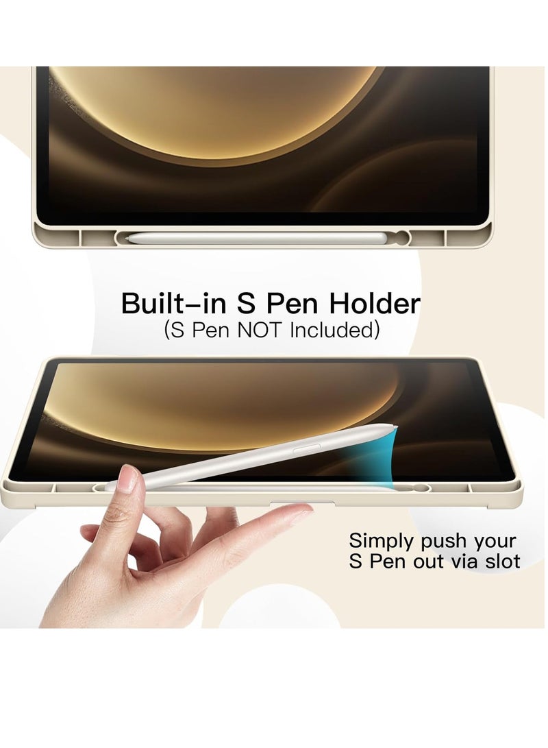 ELTRAZONE Case for Samsung Galaxy Tab S9 FE+ / S9 FE Plus 12.4-Inch – Soft TPU Tri-Fold Stand Protective Cover with S Pen Holder, Auto Wake/Sleep, S Pen Charging Support (Beige) - Image 3